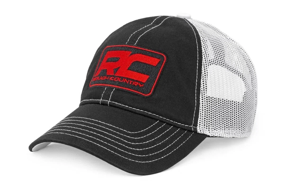 Rough Country Hat - White Mesh - Rough Country Patch - Black_Red - 84125